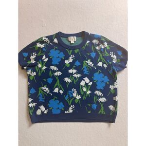 Kate Spade New York x Target Floral Jacquard Short Sleeve Sweater XL Blue